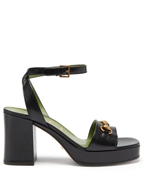 Women's Horsebit platform sandal in black leather 